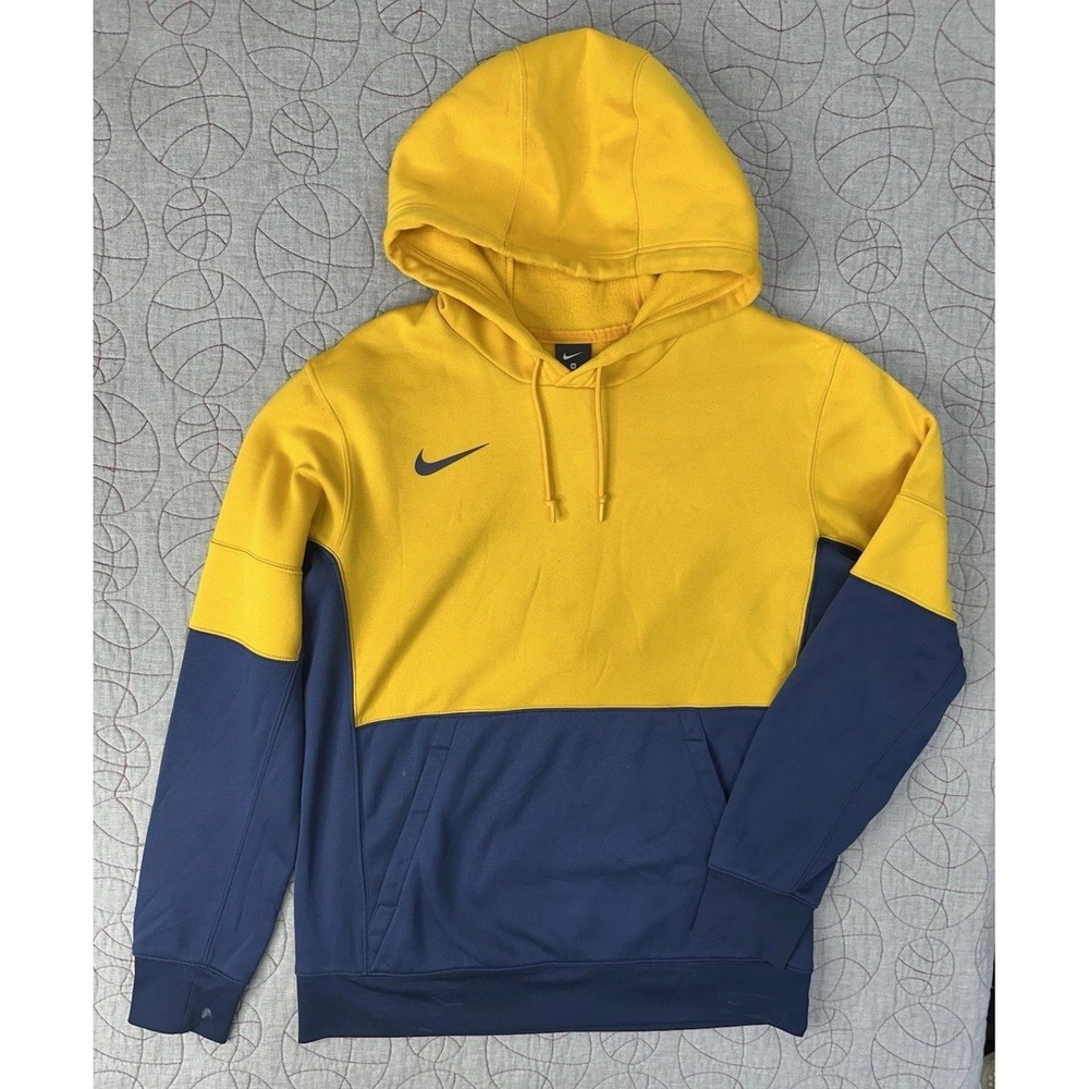 Nikeβ Therma Pullover Hoodie Navy Blue Yellow Color Block / Men's Medium
